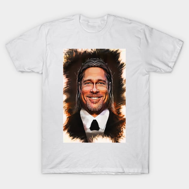 Brad Pitt - Caricature T-Shirt by Naumovski